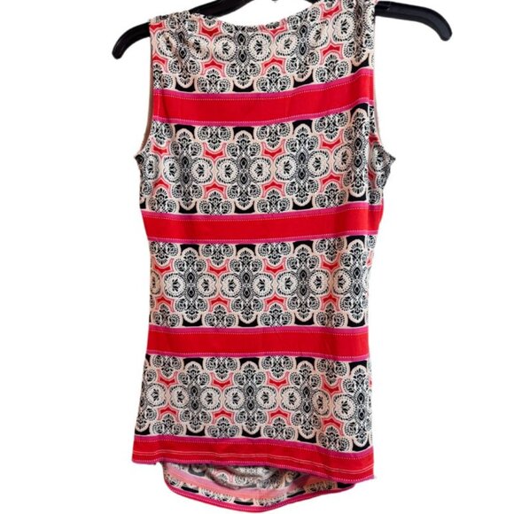 New York & Company Sleeveless Printed Top Size M | Red Boho Stretch Blouse - Picture 2 of 3